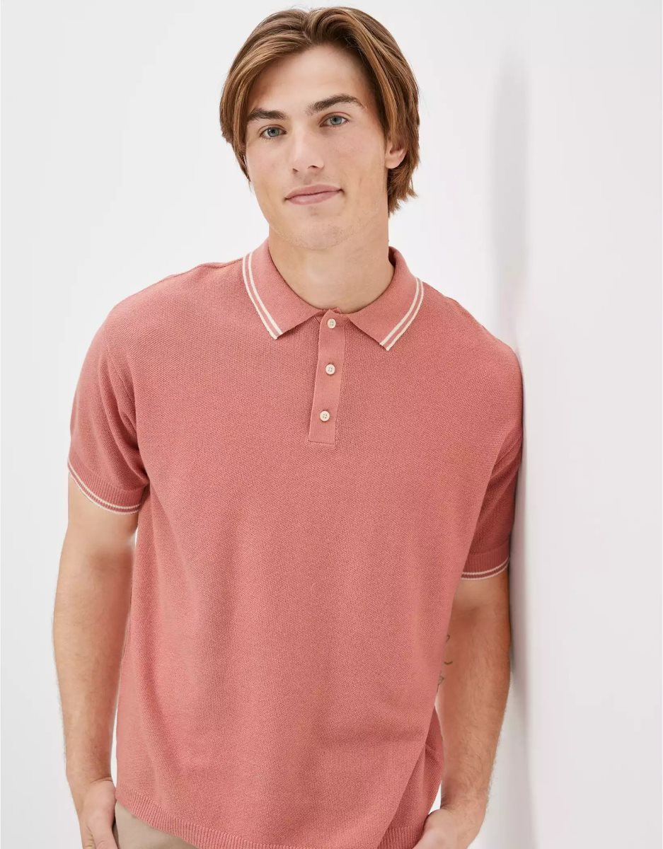 Polos American Eagle AE Corta-Sleeve Pull Rose Homme | NGW-23435545